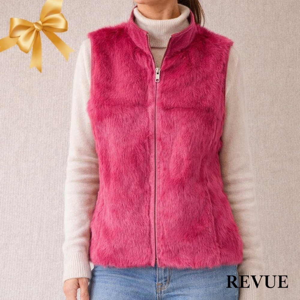 Revue Cropped Raspberry Pink Genuine Rabbit Fur Vest Sz Small